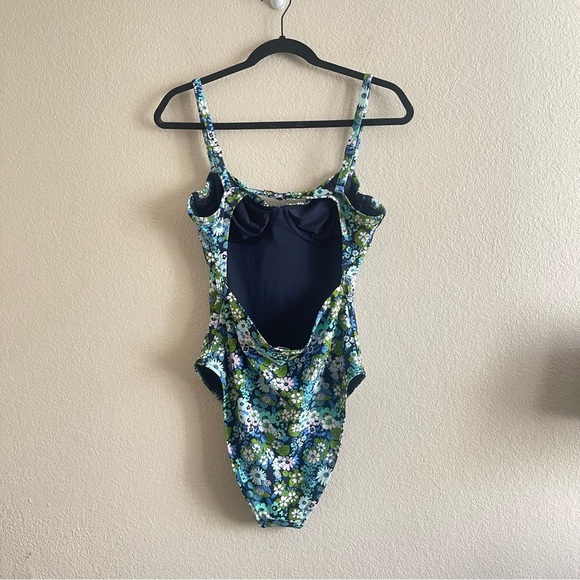 NWOT Aerie Blue Green Floral One Piece Bustier Swimsuit Womens Size Large - Picture 2 of 10